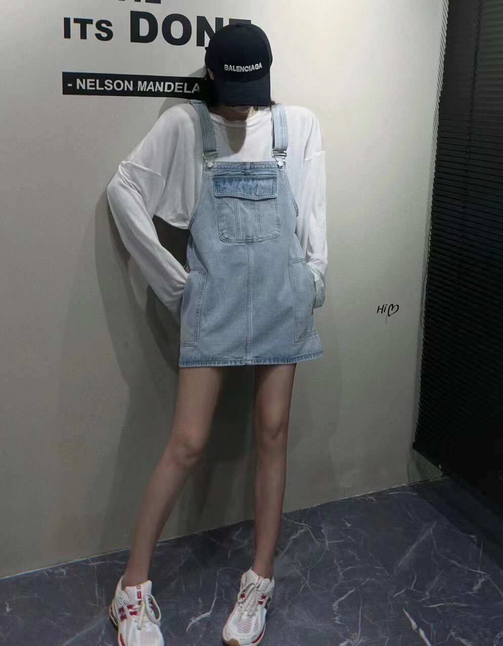 韩国洋气时尚宽松遮肉显瘦连衣裙 小个子短款减龄休闲直筒背带裙
