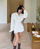 长袖 特价 连衣裙小个子褶皱包臀短裙 白色轻奢高级感衬衫 式 秋装 新款