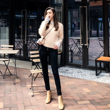 水貂绒宽松蝙蝠袖毛衣女 韩国ins冬装慵懒风兔毛加厚打底针织衫