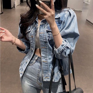 韩国东大门Ins2024春装 短款 新款 收腰显瘦短外套 牛仔衣 泡泡袖 特价