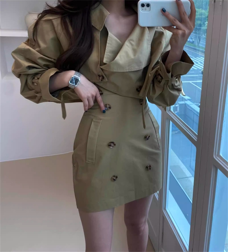 春款风衣外套双排扣半身裙子套装