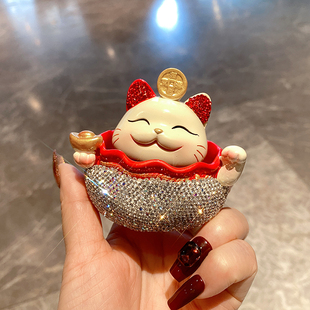 摇头招财猫摆件高颜值汽车载摆件中控台2026新款 饰品 吉祥镶钻石装