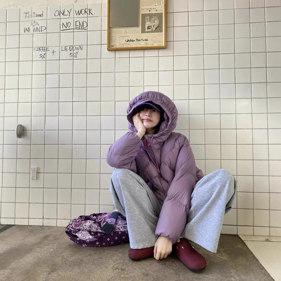 紫色短款棉服女冬季新款小个子加绒加厚多巴胺连帽棉衣面包服外套