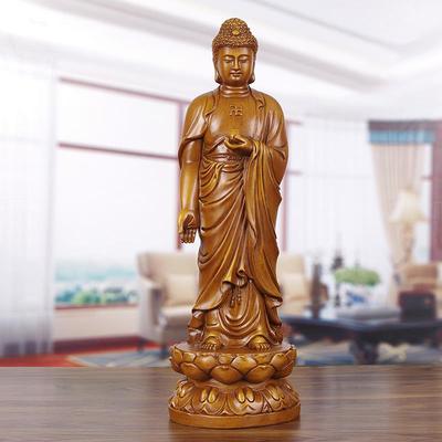 实木雕如来佛像摆件释迦牟尼佛像站莲阿弥陀佛供奉家用佛祖神像