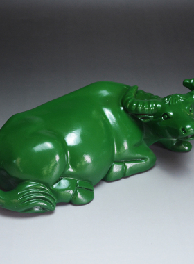 绿色木雕水牛摆件全实木质客厅装饰十二生肖牛红木卧牛雕刻工艺品