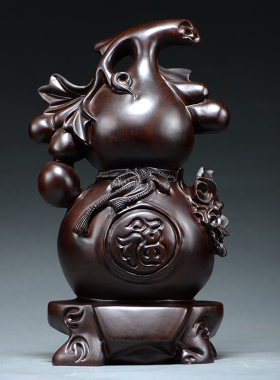 黑檀实木雕刻葫芦摆件客厅家居办公室装饰玄关工艺品摆设开业送礼