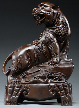 黑檀木雕老虎摆件实木十二生肖上山木虎家居客厅办公装饰工艺礼品