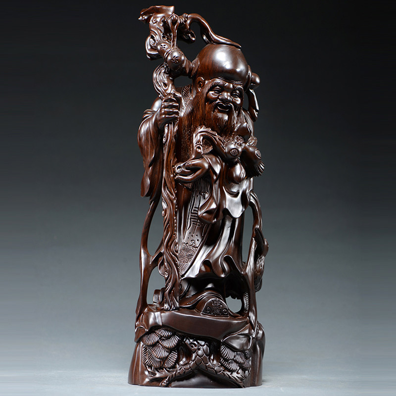 黑檀木雕寿星公寿仙翁红木老寿星摆件寿仙家居装饰生日祝寿礼品