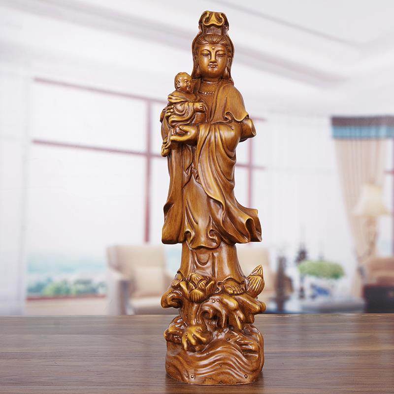 实木雕送子观音摆件南海观世音菩萨站像佛像家用客厅寺庙佛堂供奉
