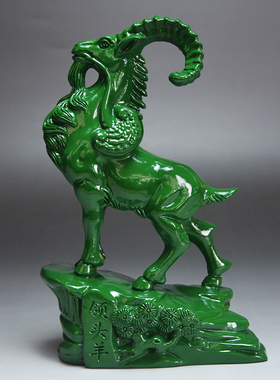 绿色木雕羊摆件实木质生肖羊红木家居客厅办公装饰工艺品开业礼品