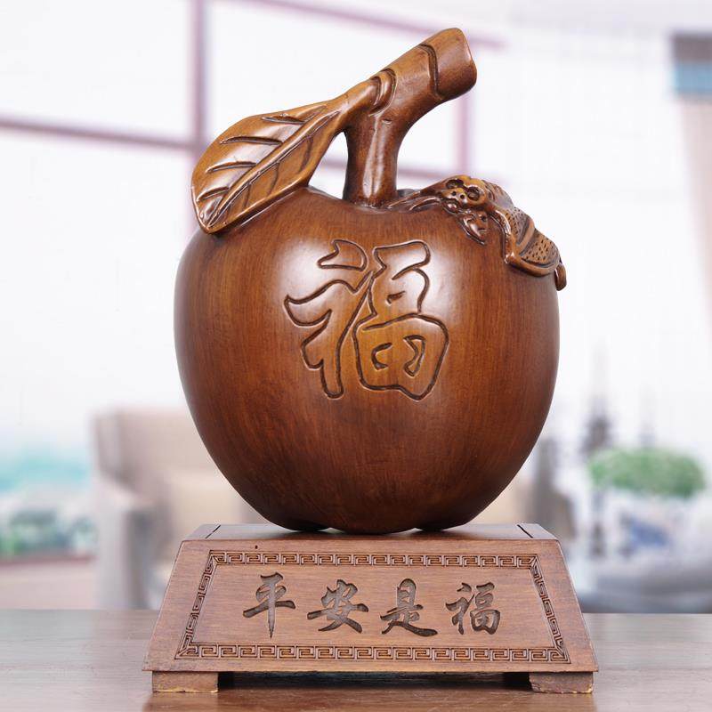 苹果摆件实木雕刻木质工艺品现代中式装饰别墅家居客厅平安夜礼品