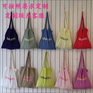 韩国mansion单肩帆布包ins博主同款文创设计加厚耐磨帆布手提袋女