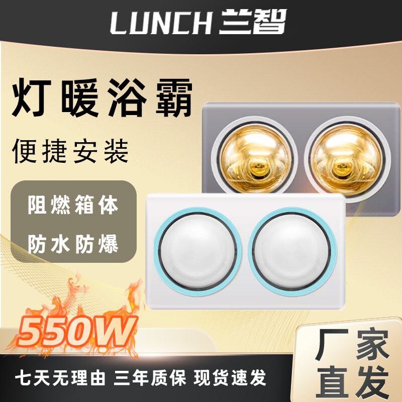 两灯小型灯泡浴霸吊顶通用灯暖卫开孔便捷安装生间浴室取暖