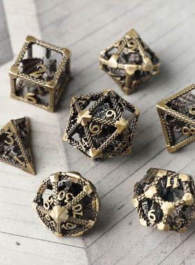 金属镂空黄铜跑团骰子飞龙DND龙与地下城多面体COC跑团桌游铁盒