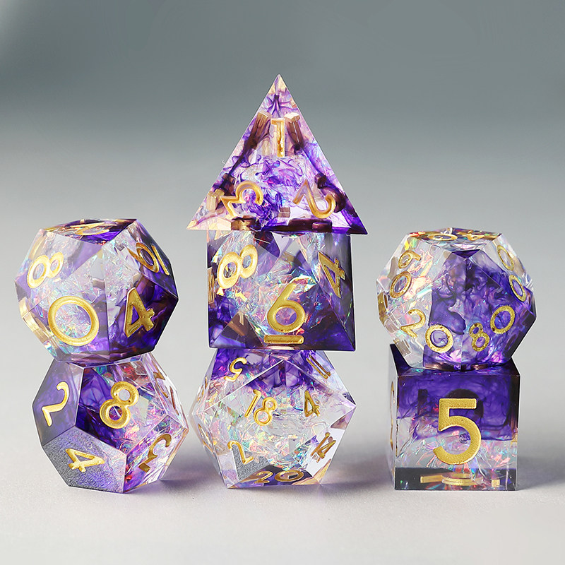 极光紫树脂尖角dnd跑团骰子克鲁苏coc龙与地下城D20 桌游流沙色子