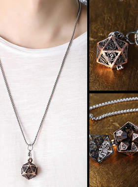 高档金属骷髅头镂空项链跑团骰子DND博德之门7粒便携桌游迷你色子