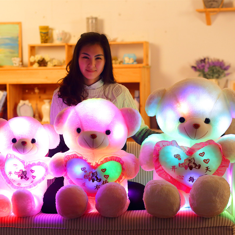 七彩音乐发光泰迪熊抱枕毛绒玩具