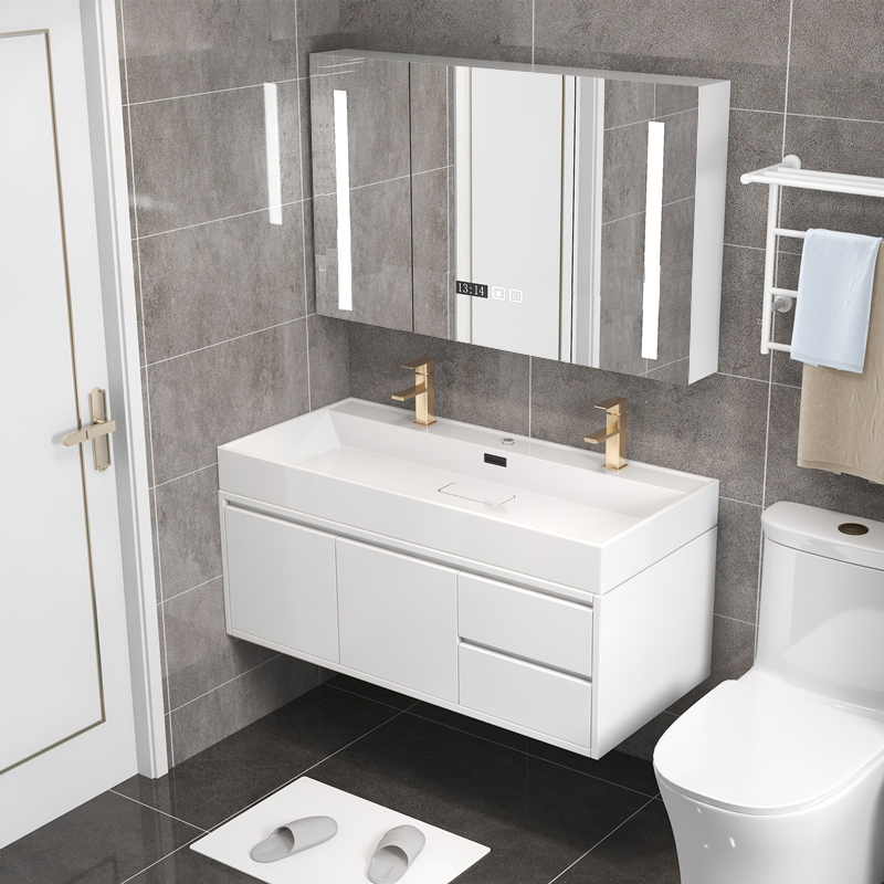 浴室柜组合纳米岩石一体盆现代简约双人洗手池洗脸盆卫生间洗漱台