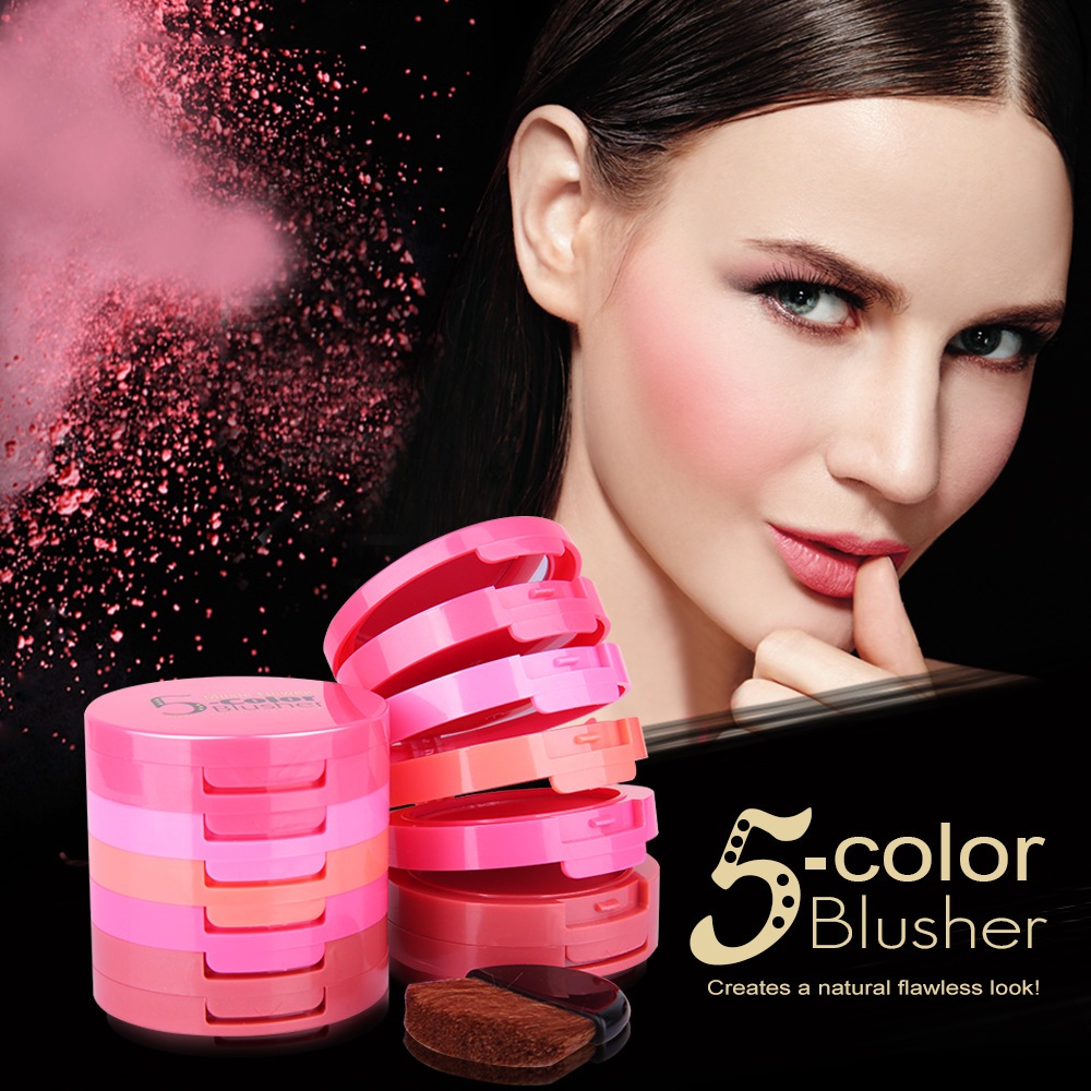 5 color powder blusher 5 in 1 concealer pressed powder腮红套