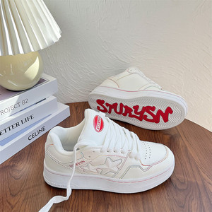 韩版小众白彩虹厚底休闲板鞋女ins潮2024秋冬新款增高百搭面包鞋