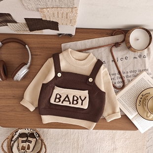 男童毛衣假两件套头2025秋冬新款男宝宝毛衣韩版上衣小童可爱洋气