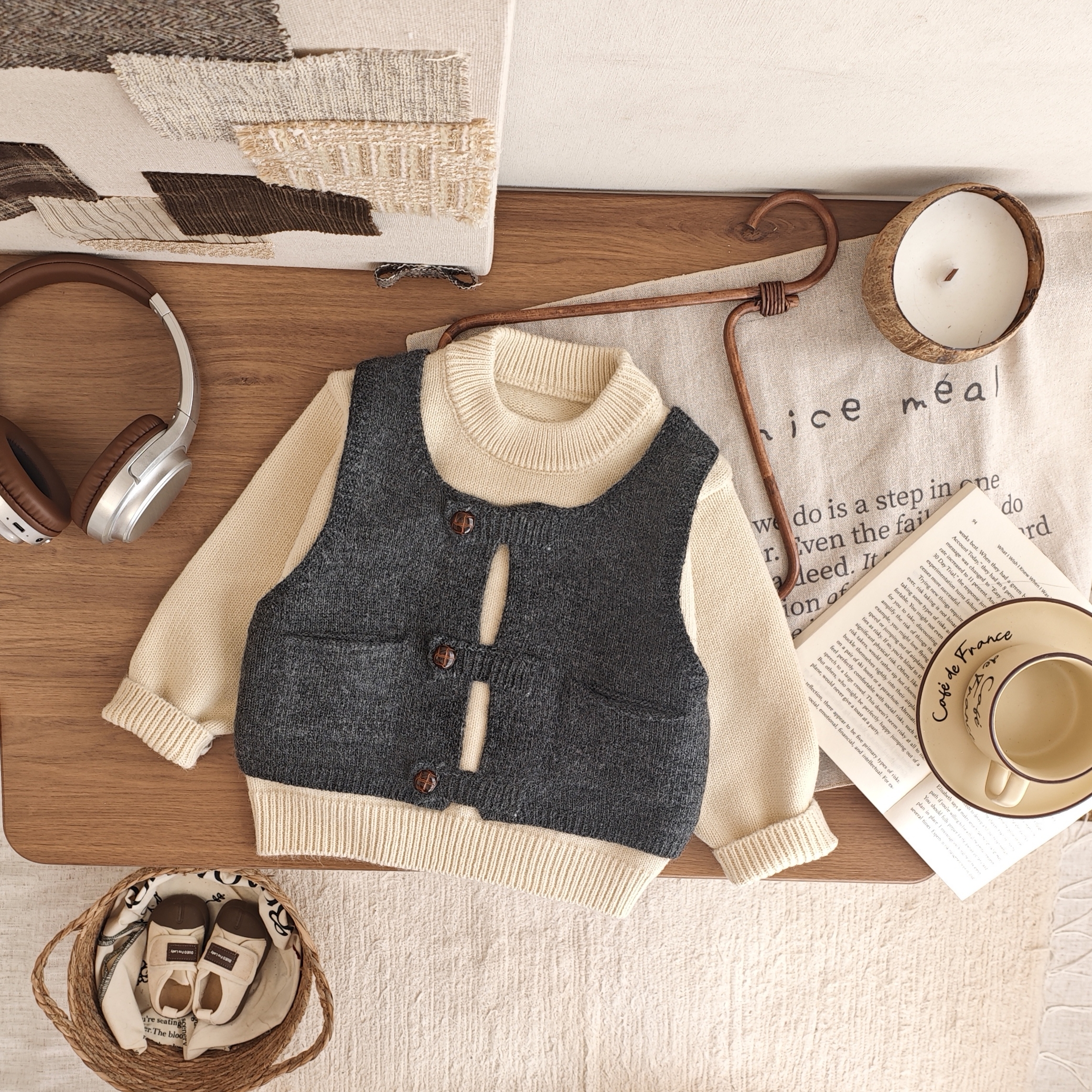 男童针织毛衣假两件2025秋冬新款男宝宝套头毛衣圆领小童宽松洋气