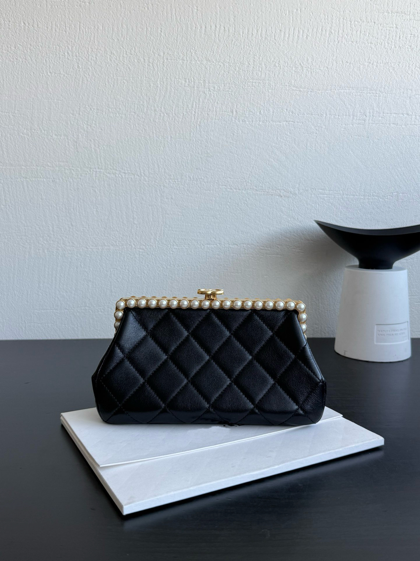 26C新款珍珠包羊皮菱格链条包单肩斜挎手提女高级感老钱风晚宴包