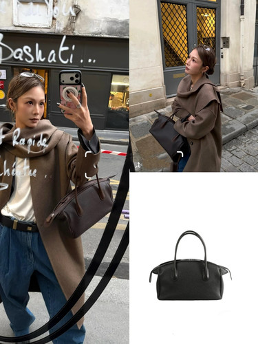 26新款进口拼接togo皮马鞍皮复古EWA保龄球包单肩斜挎手提公文包