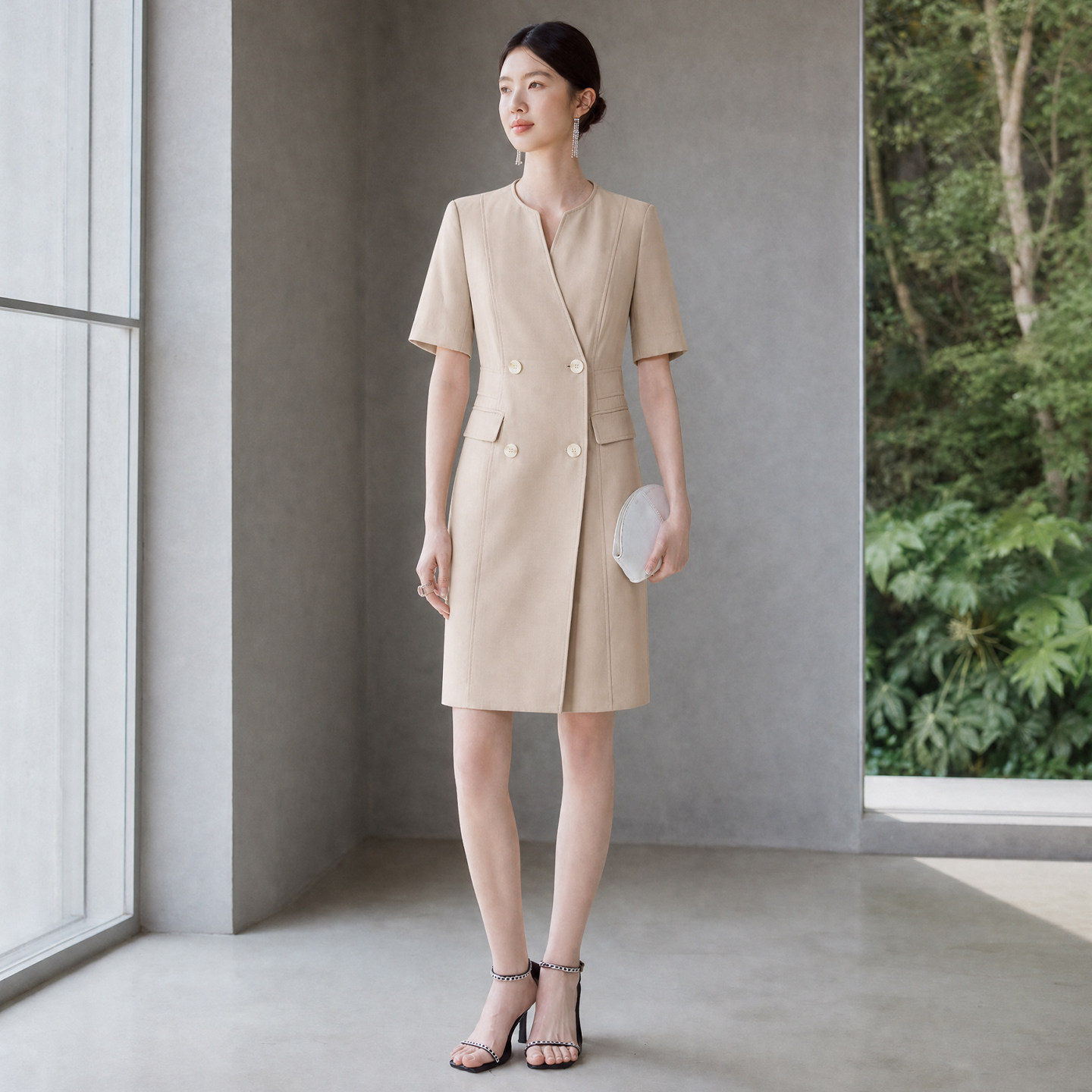 艾尚臣短袖双排扣连衣裙女工作服