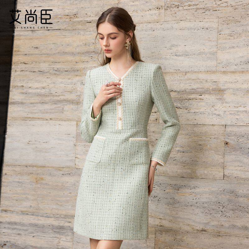 艾尚臣职业装连衣裙女粗花呢裙子