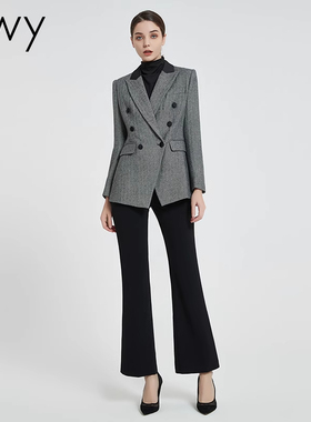 ewy高端款灰色羊毛西装套装女经理播音主持商务正装咨询师工作服
