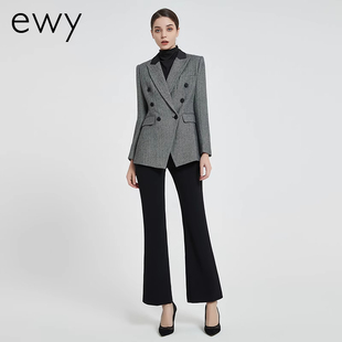 ewy高端款灰色羊毛西装套装女经理播音主持商务正装咨询师工作服