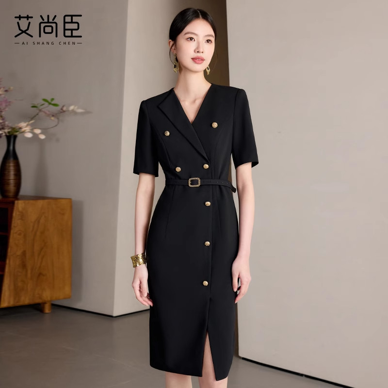 艾尚臣短袖职业西装裙女夏季女霸总教师面试正装房地产销售工作服