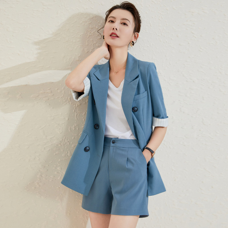 休闲网红炸街减龄西装套装女夏薄款小个子爱尚臣职业装白领工作服