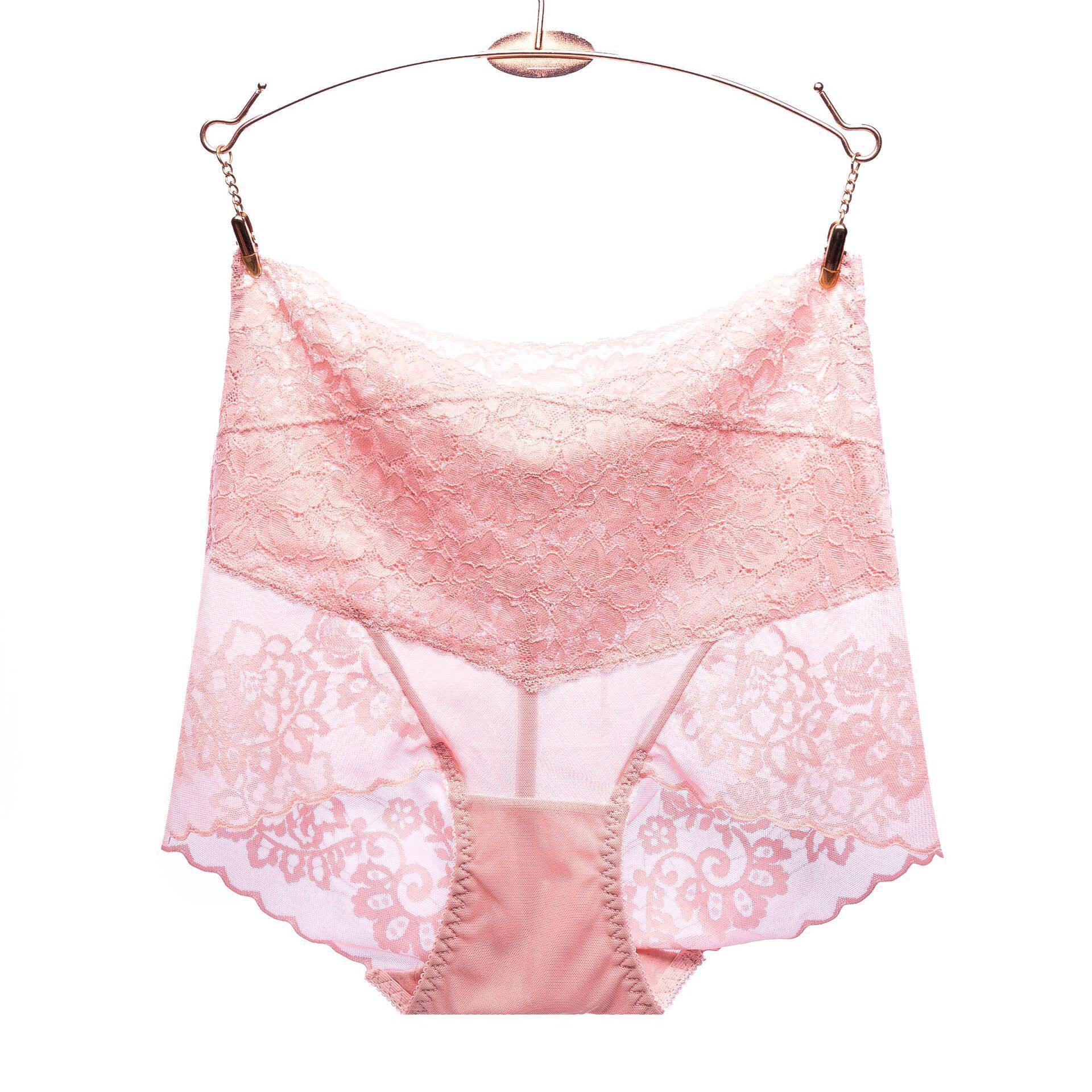 高腰蕾丝收腹式内裤女性感透视无痕大码提臀舒适纯棉档女士三角裤