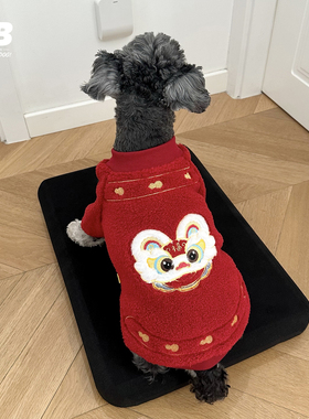 宠物狗狗醒狮唐装加绒加厚新年棉服棉衣红色衣服马年拜年服棒球衣