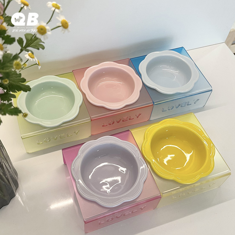 宠物防打翻可爱花朵陶瓷碗水碗饭碗罐头狗粮碗饭盆狗猫碗狗狗猫咪