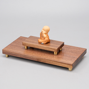 北美胡桃木摆件工艺品实木底座长方形铜脚木托正方形茶壶底座