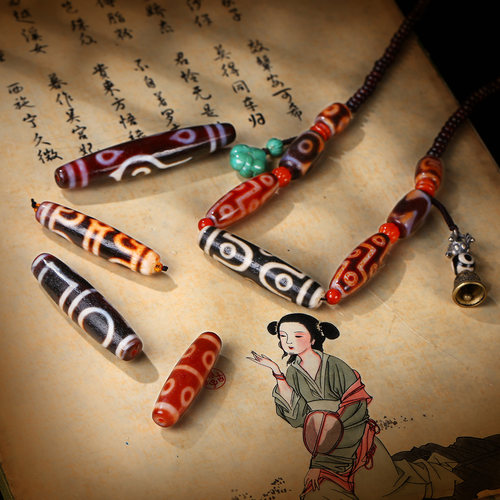 老陈唐卡严选 九眼虎牙天珠吊坠热贡非遗唐卡吊坠项链