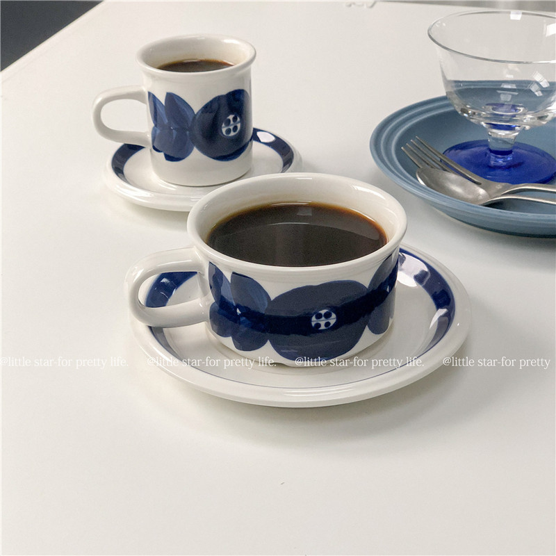 芬兰中古陶瓷杯 手绘咖啡杯牛奶杯 复古早餐杯下午茶杯碟170ml