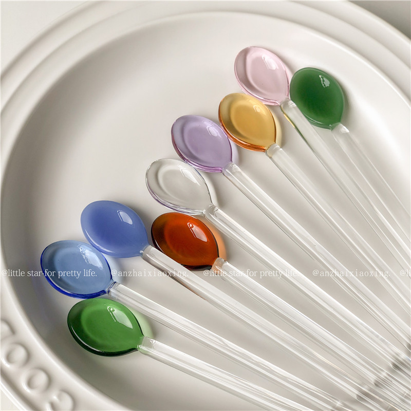 玻璃咖啡勺彩色ins耐热冰激凌