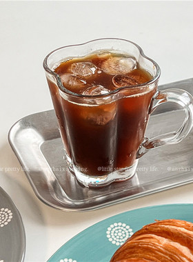 日韩ins风法式玻璃杯花朵造型家用网红早餐牛奶杯咖啡杯vlog拍摄