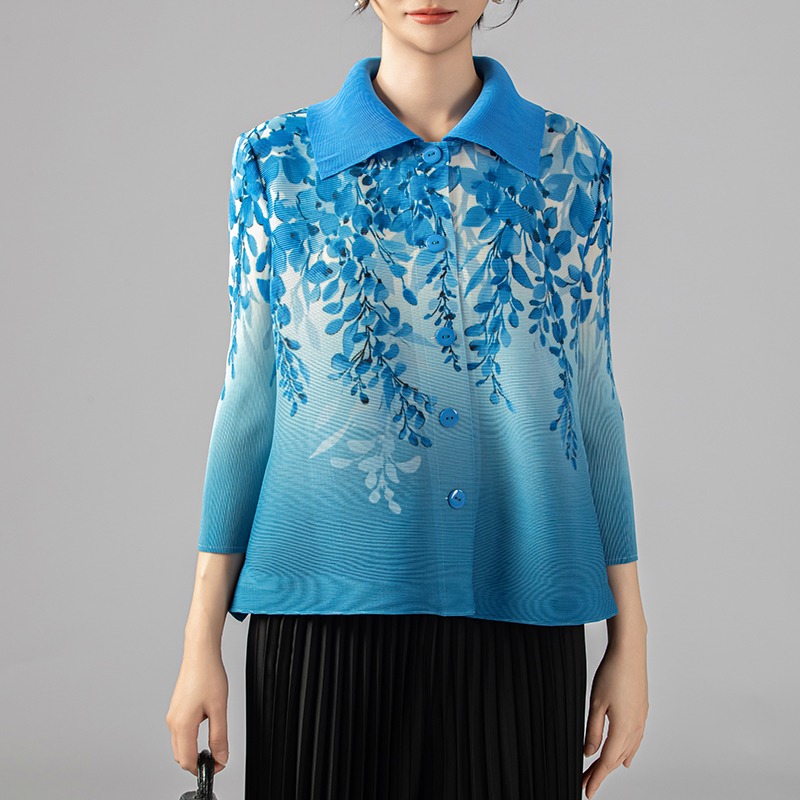 三宅春夏大码开衫衬衫褶皱外套女