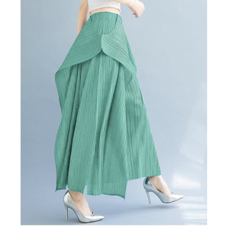 三宅褶皱海带阔腿大码宽松百褶裤