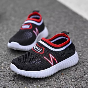 男童单鞋 黑色女童一脚蹬休闲鞋 飞织缕空网面透气儿童运动鞋 24夏季