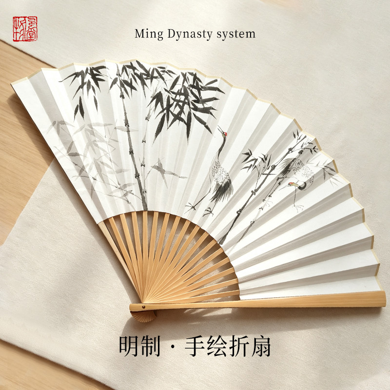 手绘折扇明制汉服配饰定制图片