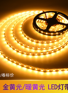 led灯带12v24V伏暖黄色金黄色车用户外防水超亮客厅吊顶柜台灯条