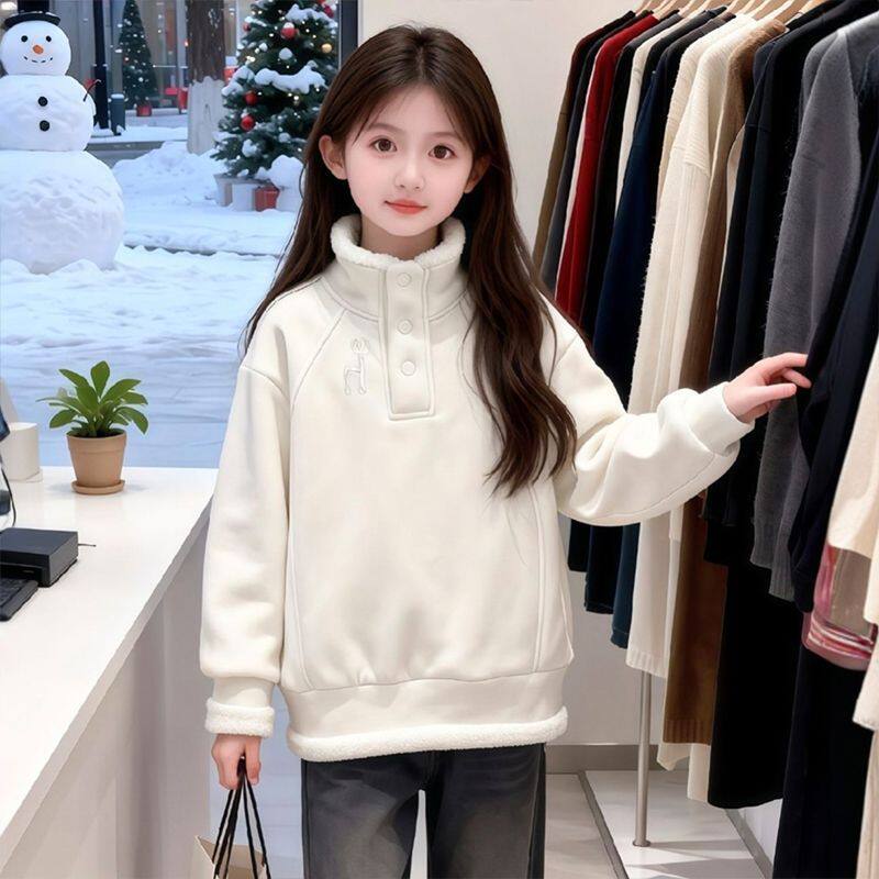羊羔绒女童加绒加厚卫衣冬装2026新款洋气儿童保暖休闲中大童上衣