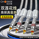 秋叶原双莲花头音频线二对二2rca梅花信号线电视功放音箱响连接线