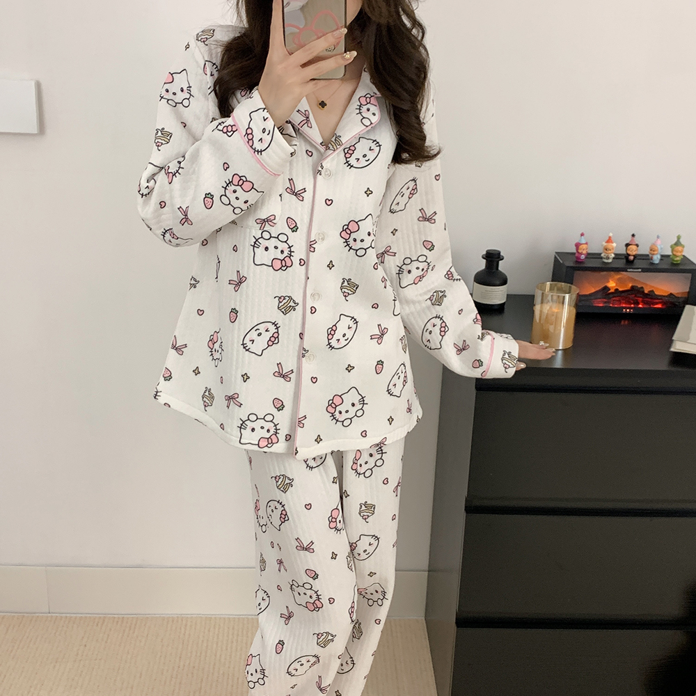 秋冬150cm小矮个子女生睡衣夹层空气棉时尚休闲家居服套装xxs码